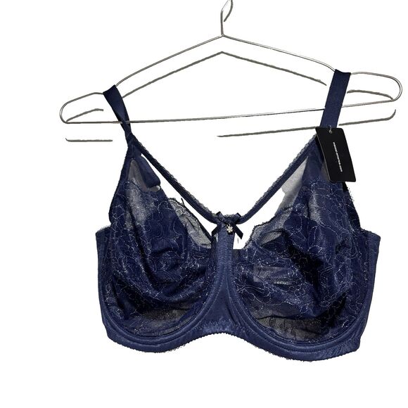 Wacoal Retro Chic Full Figure Underwire Bra 855186 34H Blue Lace - Picture 1 of 8